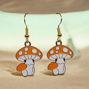 Orange and White Mushroom Earrings